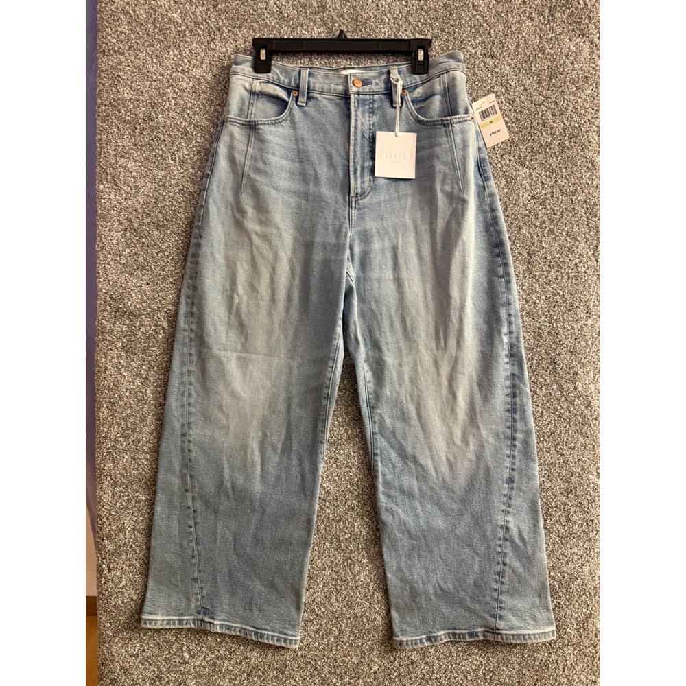 Pistola Kyra Jeans 30 Blue High Rise Bowed Ankle Barrel Leg Terrace Wash NWT